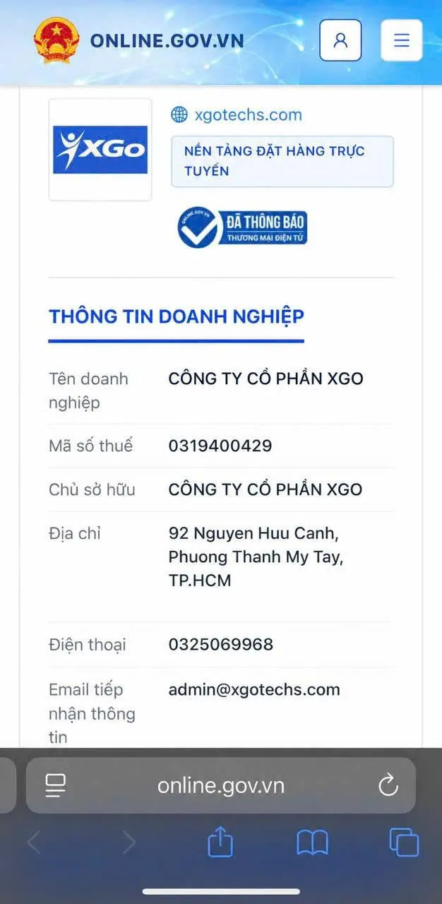 XGo được Bộ Công Thương xét duyệt trên trang Chính Phủ